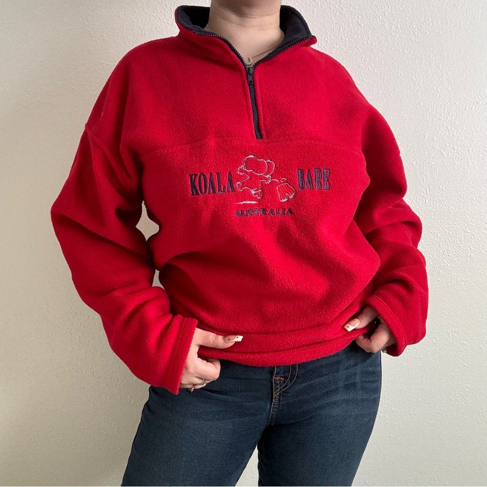 Koala Bare Australia Vintage 90s Red Quarter Zip Oversized Fleece Sweatshirt